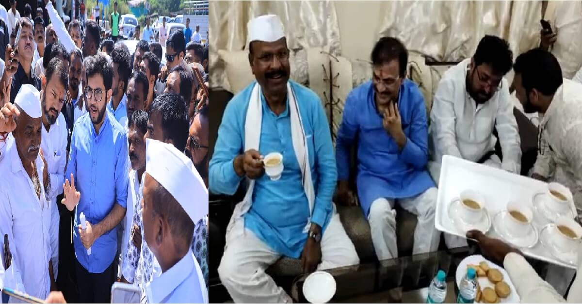 बाळासाहेबांचा 32 वर्षाचा नातू शेतकऱ्यांच्या व्यथा समजून घेतोय, तर शिंदे समर्थक कृषिमंत्र्यांची चहा पित अधिकाऱ्यांशी ‘दारू पे चर्चा’ बाळासाहेबांचा 32 वर्षाचा नातू शेतकऱ्यांच्या व्यथा समजून घेतोय, तर शिंदे समर्थक कृषिमंत्र्यांची चहा पित अधिकाऱ्यांशी ‘दारू पे चर्चा’