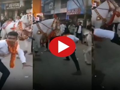 Viral Video | तो घोड्यांच्या मध्ये डान्स करत होता, त्याच्या डान्स स्टेप्स डोक्यात जाताच घोड्याने जे केलं ते व्हिडिओत पहा