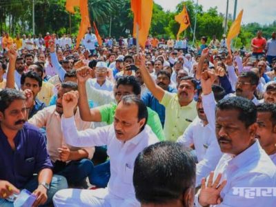 Ajit Pawar given a slogan Ek Maratha Lakh Maratha at Baramati