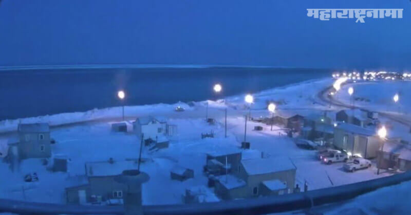 Alaska city, Sunrise after 66 days, Sunset