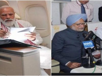 काँगेसकडून काऊंटर पोस्ट | विदेश दौऱ्यात प्रवासातही पत्रकार परिषद घेणारे माजी पंतप्रधान आणि मोदी