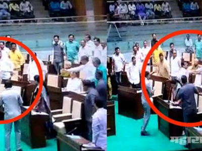 BJP MLA Jagdish Panchal beat congress mla pratap dudhat belt inside Gujarat Assembly