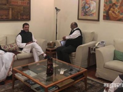 Rahul gandhi and sharad pawar meet at sharad pawars home regarding alliance in maharashtra state