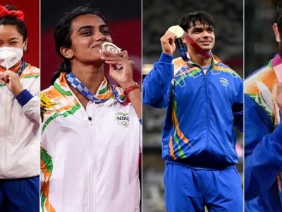 ऑलिम्पिक पदकवीरांचे स्वागत | सेल्फी घेण्यासाठी विमानतळावर मोठी गर्दी जमली