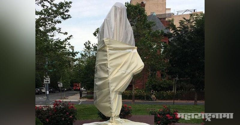 The statue of Mahatma Gandhi, desecrated in America