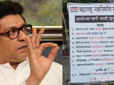 MNS make hording near Shivsena Bhawan on Ayodhya visit of Udhav Thackeray and asked few questions