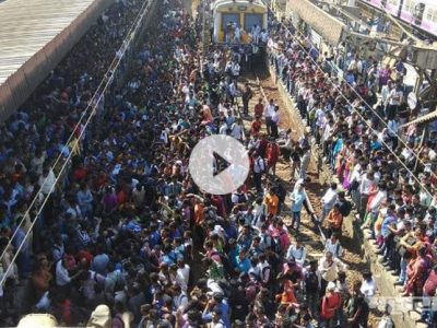 Passengers halt train in Nalasopara railway station for protesting against the Pulwama attack