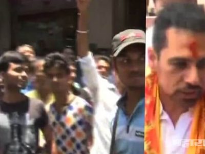 भाजप कार्यकर्त्यांचे स्टंट! रॉबर्ट वाड्रा मुंबादेवीच्या दर्शनासाठी आले तिथेही मोदींच्या नावाने घोषणा