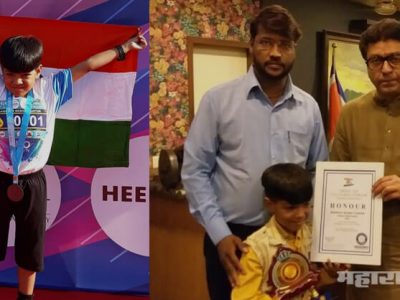 Little champion and record maker Saishwar Guntuk meet MNS Chief Raj Thackeray