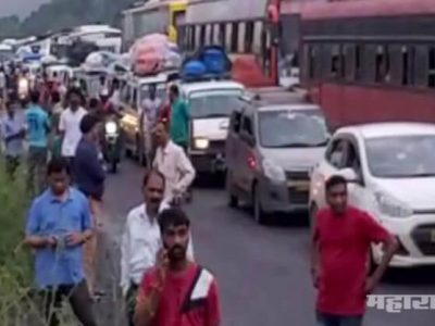 मुंबई-गोवा महामार्गावरील वाहतूक कोंडीने कोकणात जाणाऱ्या गणेशभक्तांचे हाल